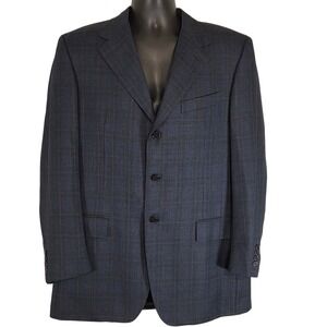 Ermenegildo Zegna Euromoda Italy Merino Wool Blue Plaid Blazer Mens 44R *READ